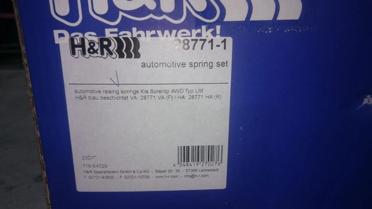 H&R 28771-1 Пружины с завышением (с лифтом) +35мм для KIA Sorento UM Prime