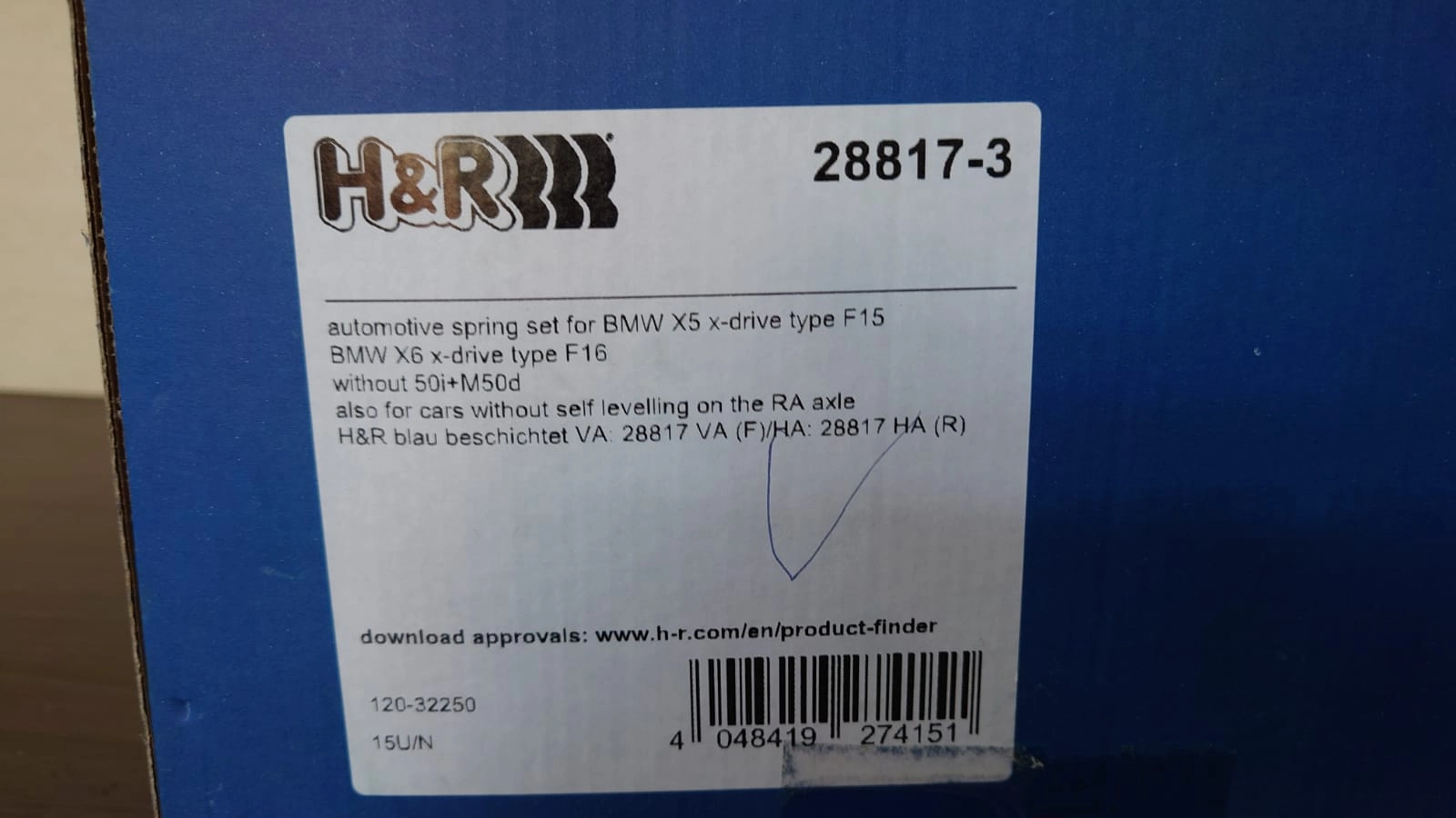 H&R 28817-3 Пружины с занижением BMW X5 F15 / X6 F16