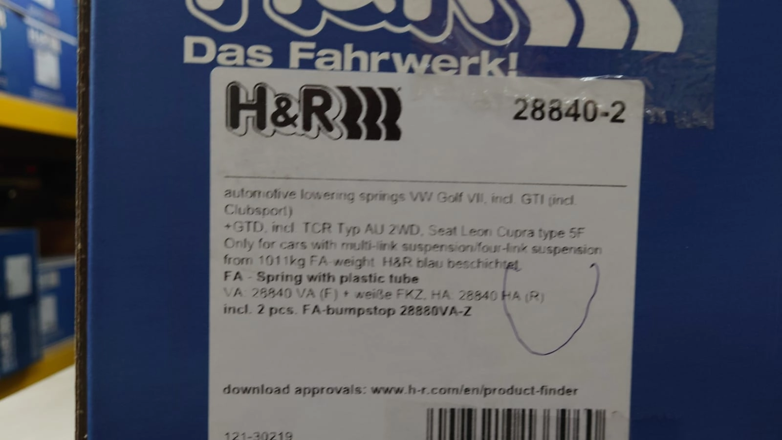 H&R 28840-2 Пружины с занижением VW Golf 7 GTI Seat Leon Cupra
