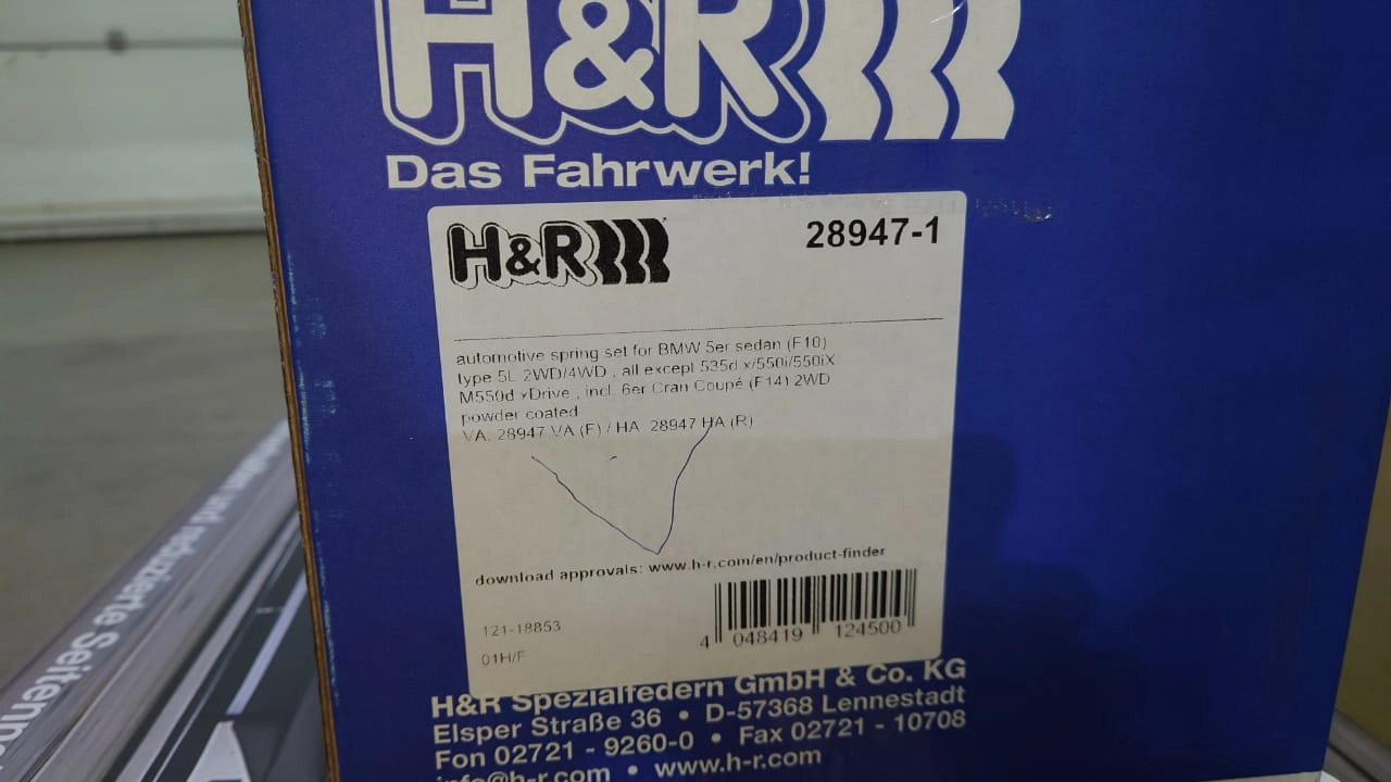 H&R 28947-1 Пружины с занижением BMW 5 F10