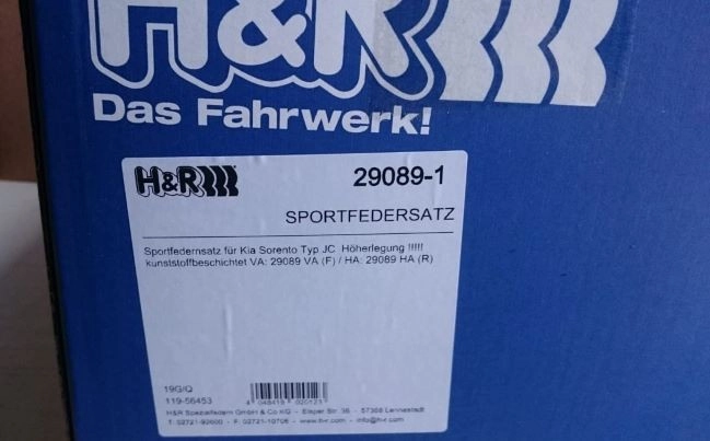 H&R 29089-1 Пружины с завышением (с лифтом) +45мм для KIA Sorento 1 JC