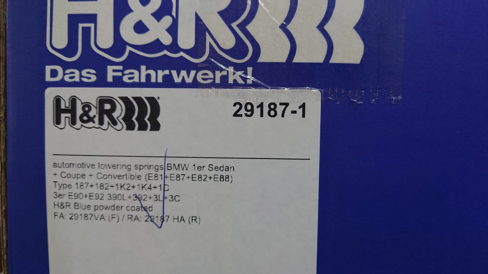 H&R 29187-1 Пружины с занижением BMW 1 E82, E88 / 3 E90, E92