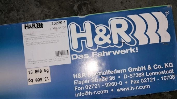 H&R Anti-Roll-Bars 33220-1 Стабилизаторы поперечной устойчивости для AUDI A3/S3 (8P), TT (8J), Q3/RSQ3 (8U), Skoda Octavia A5, Superb, Skoda Yeti, VW Passat B6/B7, VW Golf 6R, VW Tiguan