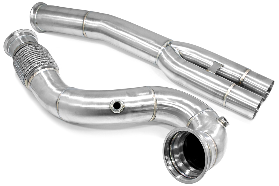 Приемная труба (даунпайп) AU-DP-0228 BlackRock Lab AUDI TTRS 8S; RS3 8V; 2.5 TFSI; 2017->  89 mm