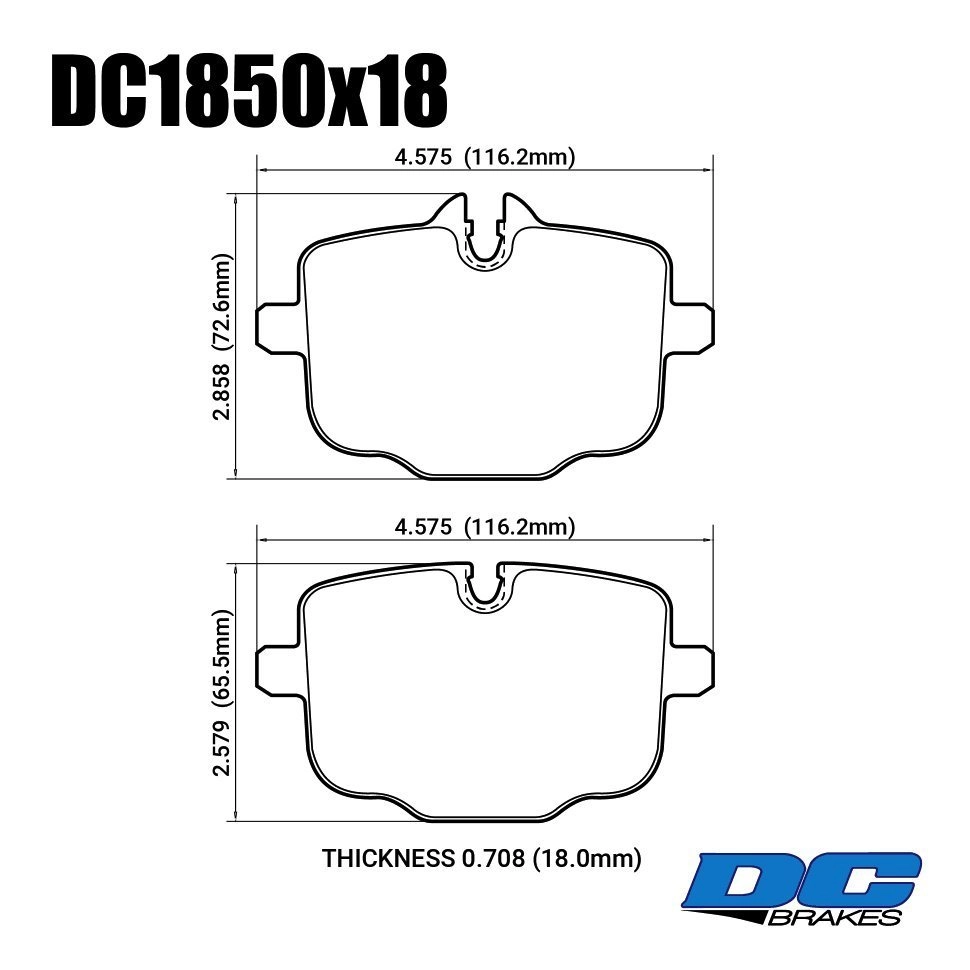 Колодки тормозные DC1850E18 DC Brakes RT.2 задние BMW M3 G80; M4 G82; M5 F10; M6 F12; X5 G05; X7 G07