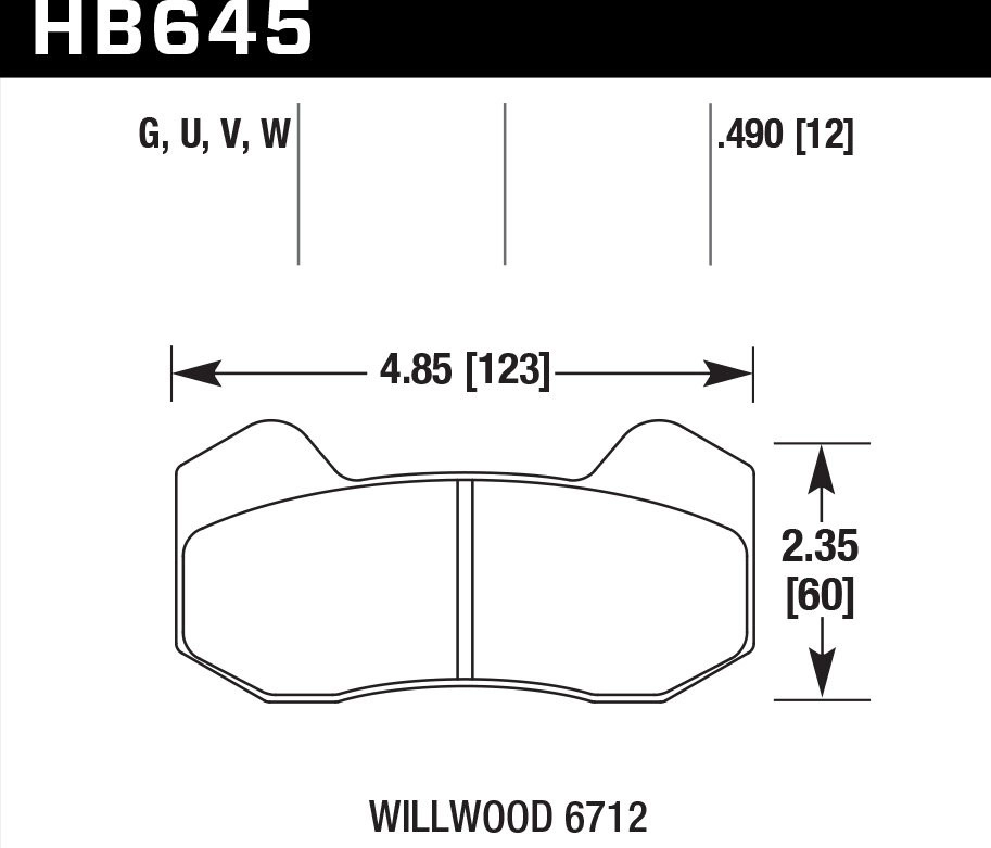 Колодки тормозные HB645G.490 HAWK DTC-60 Wilwood 6712 12 mm