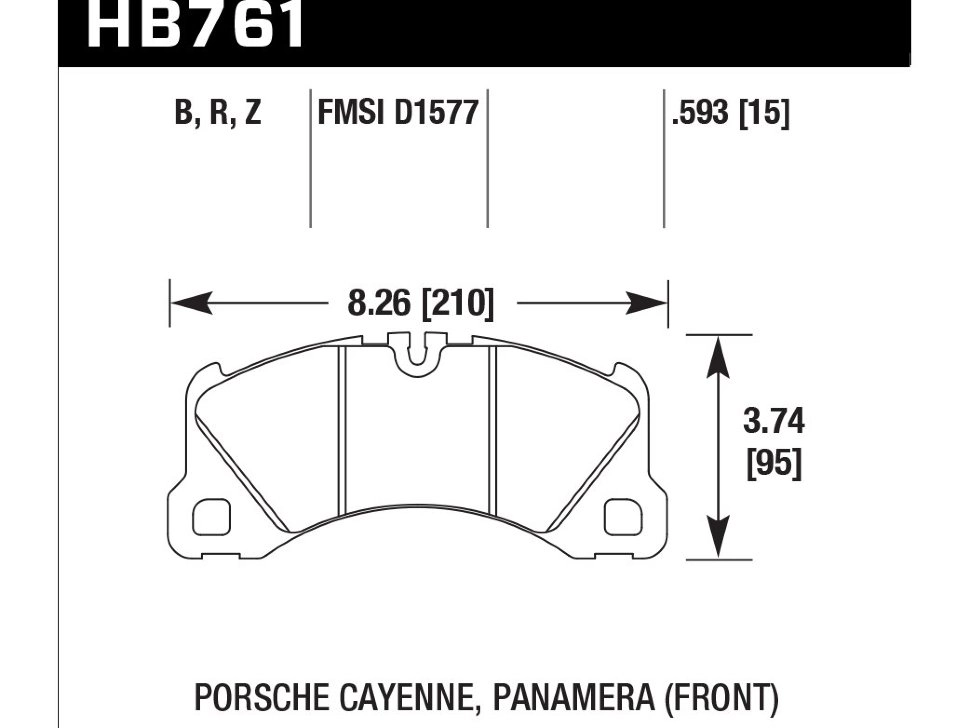 Колодки тормозные HB761N.593 HAWK HP+ перед CAYENNE, PANAMERA, MACAN, TOUAREG 360, 368, 390mm