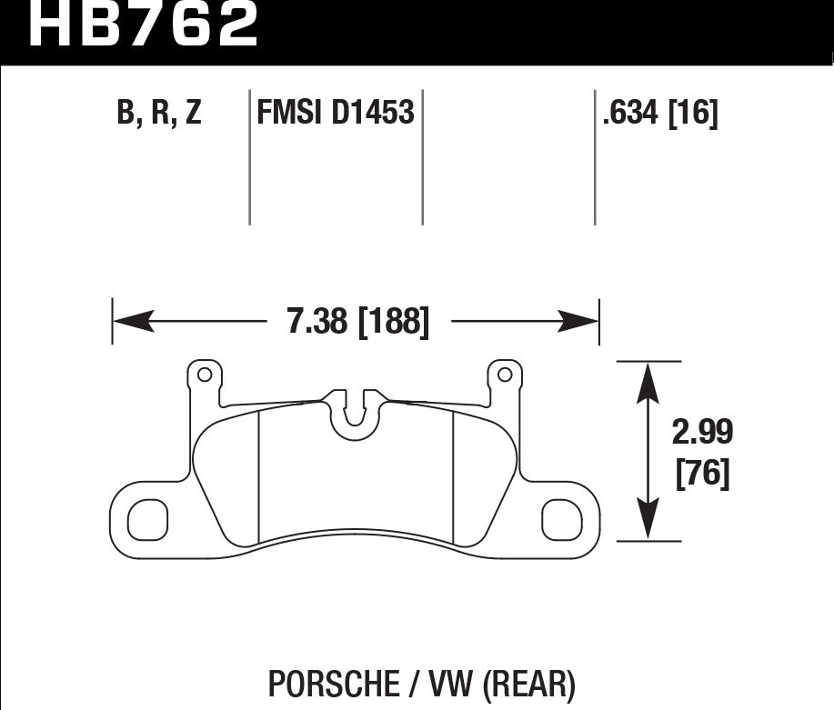 Колодки тормозные HB762Z.634 HAWK PC; задние PORSCHE CAYENNE 92A, VW TOUAREG 7P5 2010->